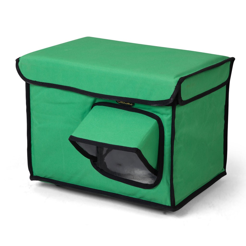 Heated Outdoor Cat House, Insulated Weatherproof Pet Shelter with Adjustable Temp & Timer Heating Pad, Foldable Oxford Kitty House for Stray Cats, Green