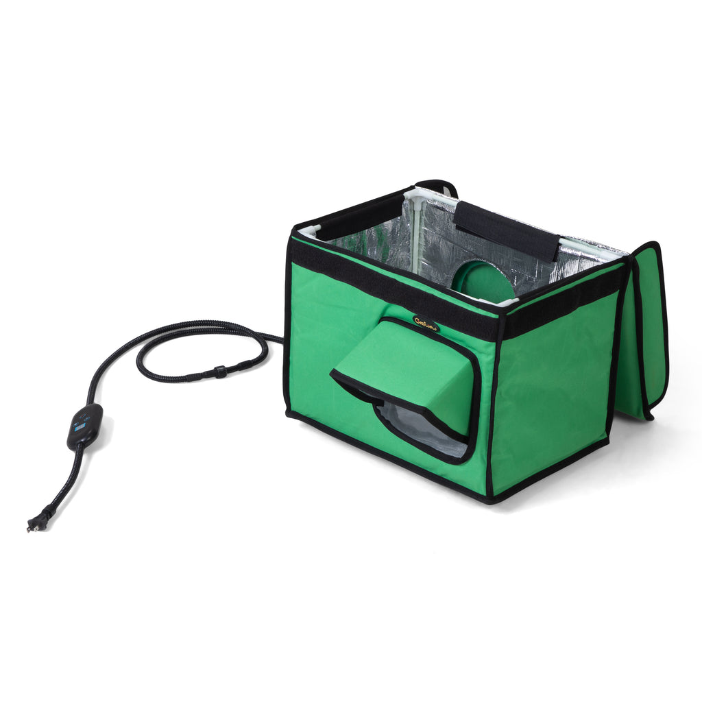Heated Outdoor Cat House, Insulated Weatherproof Pet Shelter with Adjustable Temp & Timer Heating Pad, Foldable Oxford Kitty House for Stray Cats, Green