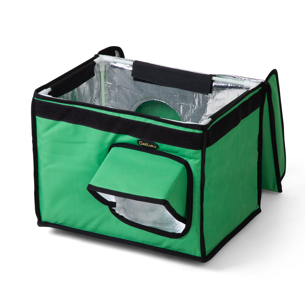 Heated Outdoor Cat House, Insulated Weatherproof Pet Shelter with Adjustable Temp & Timer Heating Pad, Foldable Oxford Kitty House for Stray Cats, Green