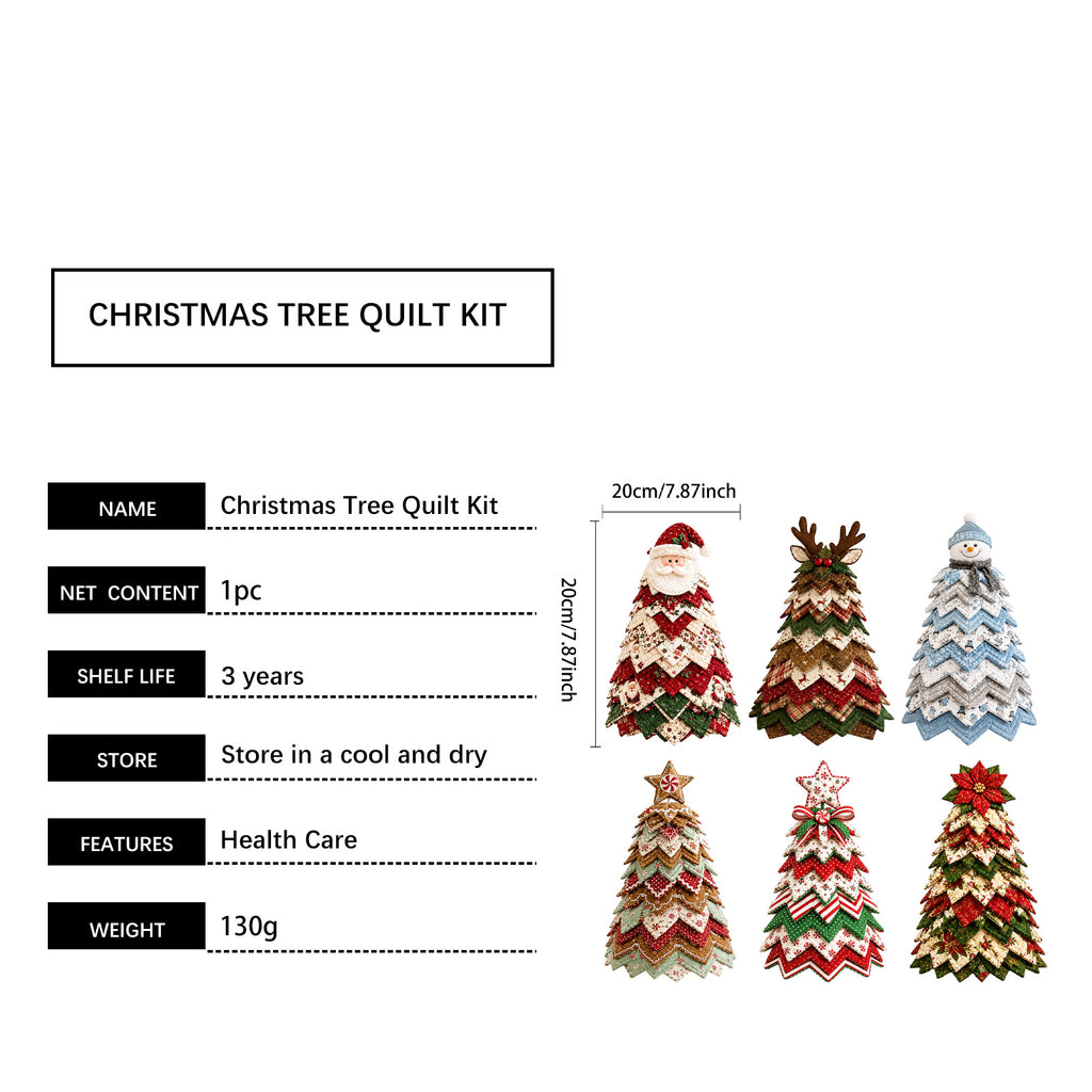 Christmas Tree Quilt Kit, Reindeer DIY Patchwork Fabric Tabletop Christmas Tree, Polyester 3D Quilted Xmas Decor Craft Kit for Adult Beginners