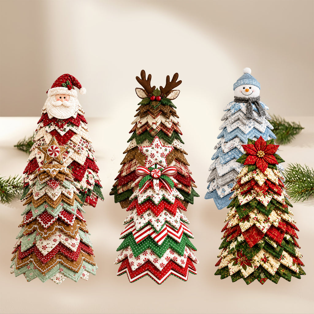 Christmas Tree Quilt Kit, Reindeer DIY Patchwork Fabric Tabletop Christmas Tree, Polyester 3D Quilted Xmas Decor Craft Kit for Adult Beginners