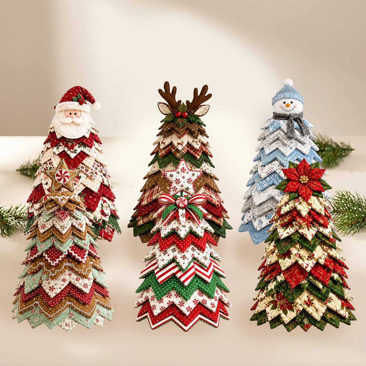 Christmas Tree Quilt Kit, Reindeer DIY Patchwork Fabric Tabletop Christmas Tree, Polyester 3D Quilted Xmas Decor Craft Kit for Adult Beginners
