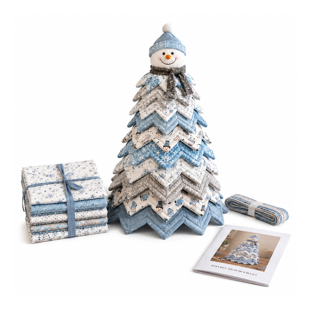 DIY Quilted Fabric Christmas Tree Sewing Kit, Blue Snowman Topper, Beginner Christmas Craft Kit, Tabletop Holiday Decoration, Pre-Cut Polyester Fabric with Instruction Book