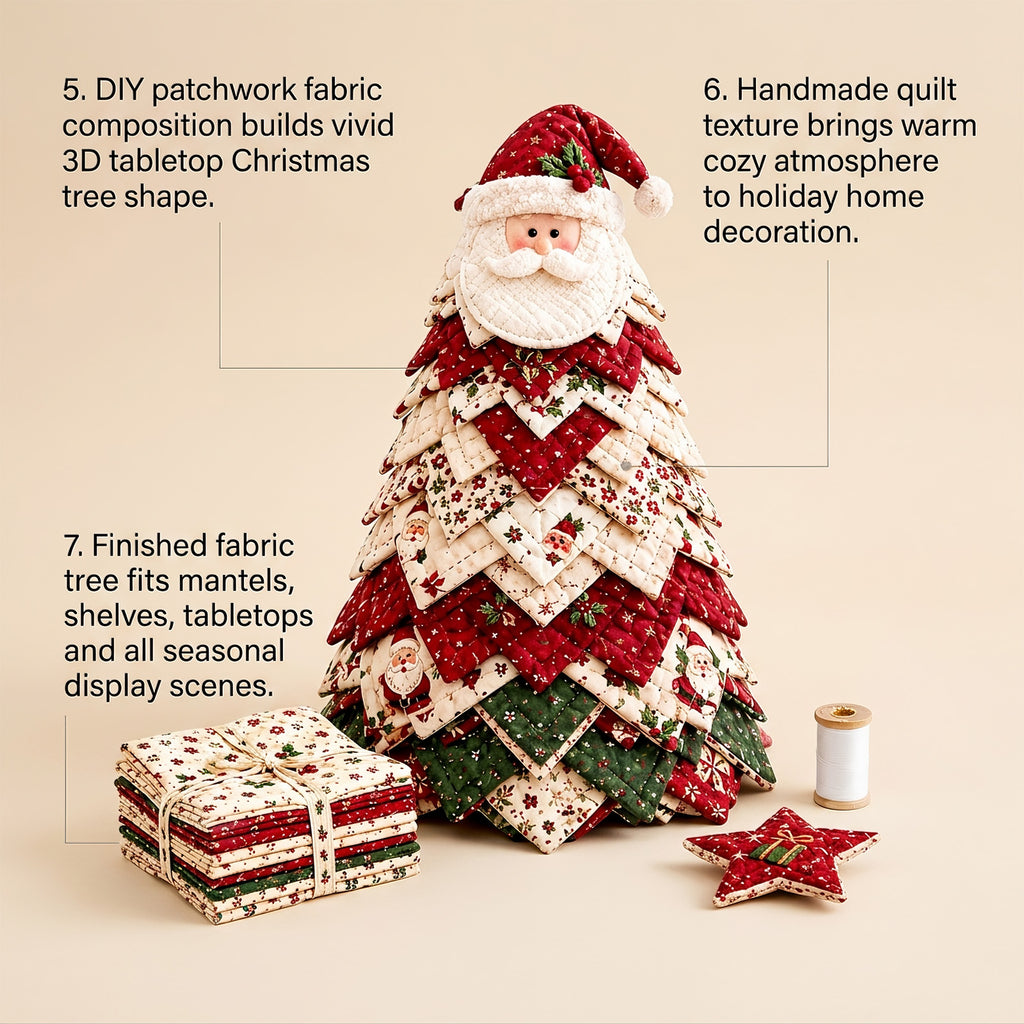 DIY Quilted Fabric Christmas Tree Sewing Kit, Blue Snowman Topper, Beginner Christmas Craft Kit, Tabletop Holiday Decoration, Pre-Cut Polyester Fabric with Instruction Book
