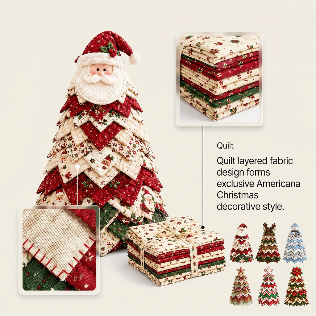DIY Quilted Fabric Christmas Tree Sewing Kit, Blue Snowman Topper, Beginner Christmas Craft Kit, Tabletop Holiday Decoration, Pre-Cut Polyester Fabric with Instruction Book