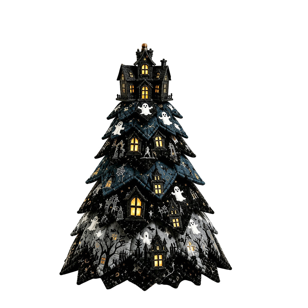 DIY Quilted Fabric Halloween Tree Sewing Kit, Haunted Castle Ghost Tabletop Halloween Decor, Beginner Craft Kit with Pre-Cut Fabrics & Guide