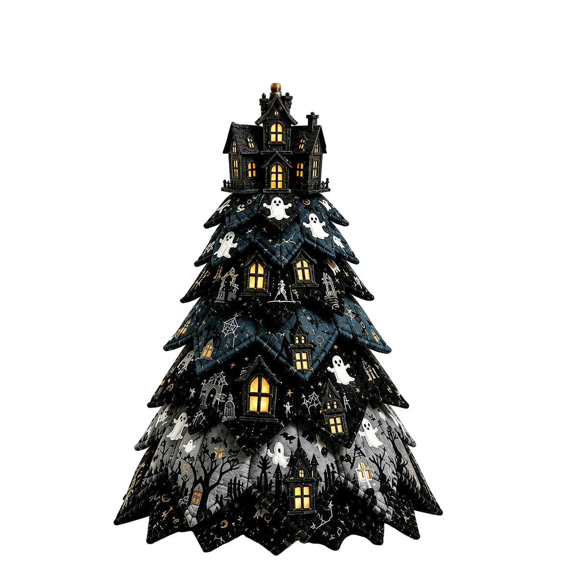DIY Quilted Fabric Halloween Tree Sewing Kit, Haunted Castle Ghost Tabletop Halloween Decor, Beginner Craft Kit with Pre-Cut Fabrics & Guide