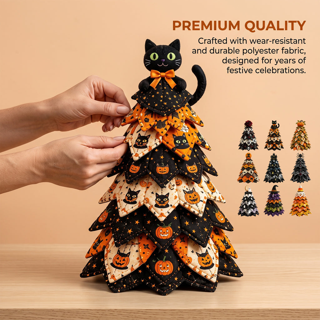 DIY Quilted Fabric Halloween Tree Sewing Kit, Haunted Castle Ghost Tabletop Halloween Decor, Beginner Craft Kit with Pre-Cut Fabrics & Guide