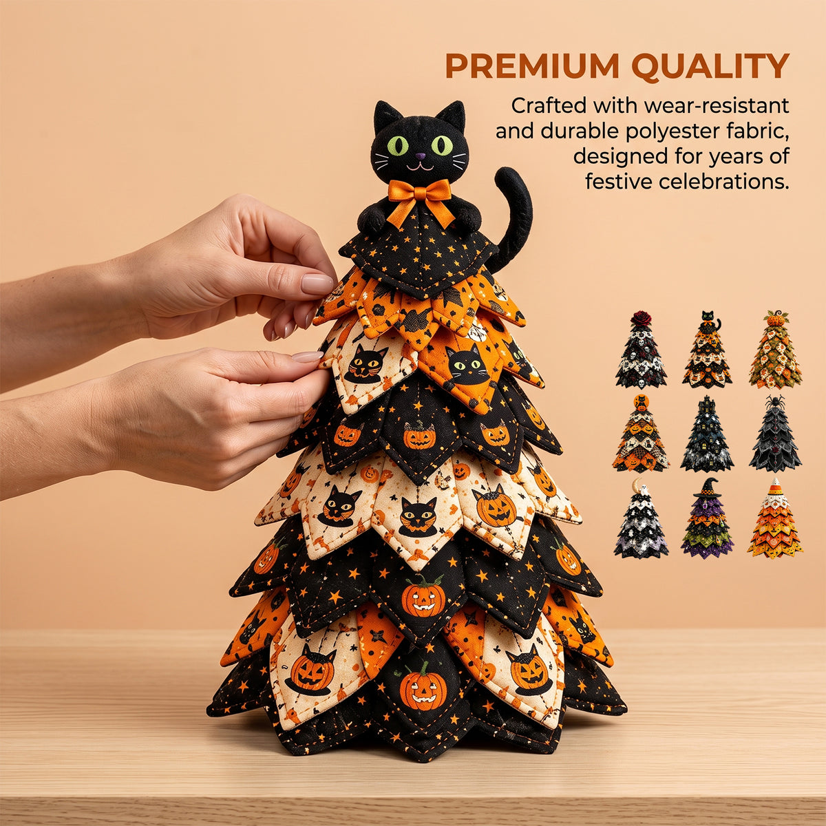 DIY Quilted Fabric Halloween Tree Sewing Kit, Haunted Castle Ghost Tabletop Halloween Decor, Beginner Craft Kit with Pre-Cut Fabrics & Guide