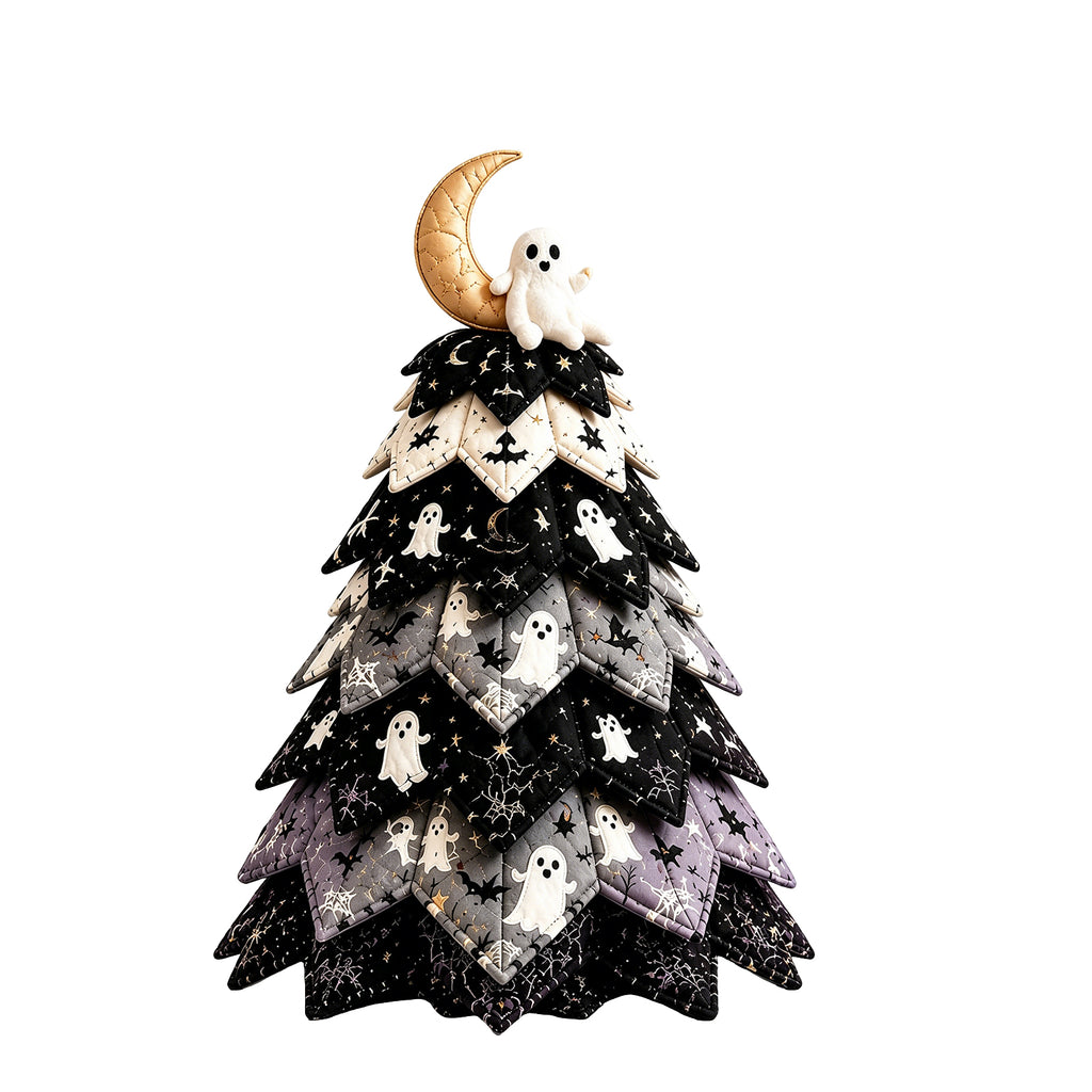 DIY Quilted Fabric Halloween Tree Sewing Kit, Ghost Moon Tabletop Halloween Decor, Beginner Craft Kit with Pre-Cut Fabric Pieces & Guide