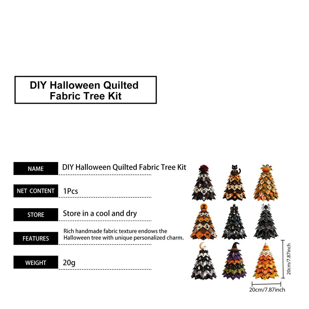 DIY Quilted Fabric Halloween Tree Sewing Kit, Ghost Moon Tabletop Halloween Decor, Beginner Craft Kit with Pre-Cut Fabric Pieces & Guide