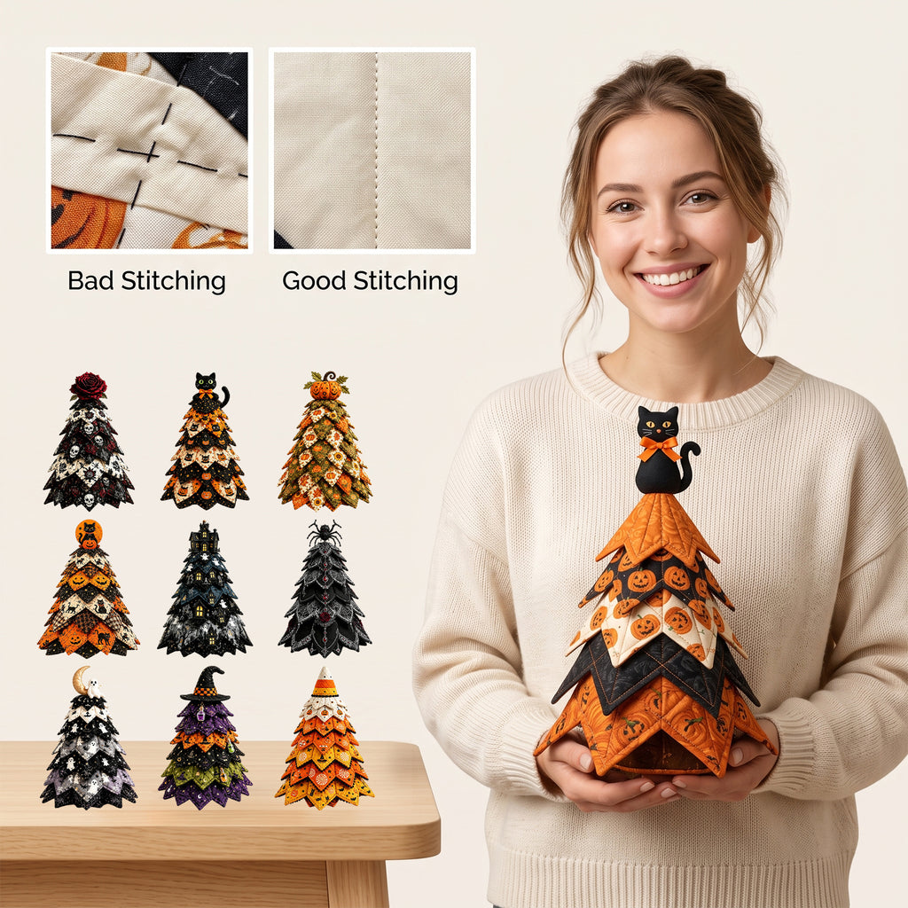 DIY Quilted Fabric Halloween Tree Sewing Kit, Ghost Moon Tabletop Halloween Decor, Beginner Craft Kit with Pre-Cut Fabric Pieces & Guide
