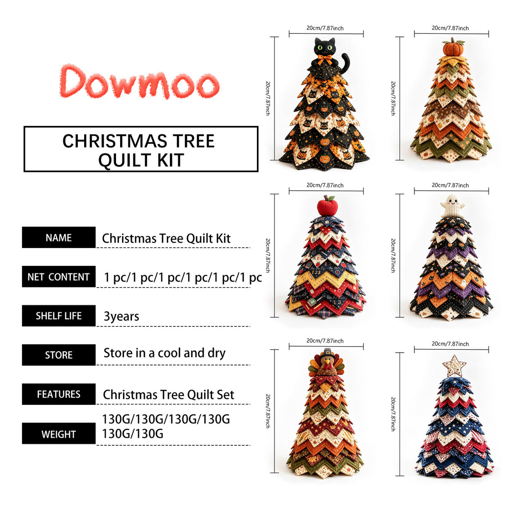 DIY Quilted Fabric Christmas Tree Kit, White Star Topper, Patriotic Red White Blue Patchwork Tabletop Holiday Decoration, Handmade Craft Kit for Mantel Shelf Xmas Home Decor, 7.88in