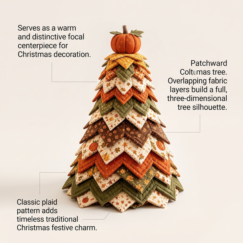 DIY Quilted Fabric Christmas Tree Kit, White Star Topper, Patriotic Red White Blue Patchwork Tabletop Holiday Decoration, Handmade Craft Kit for Mantel Shelf Xmas Home Decor, 7.88in