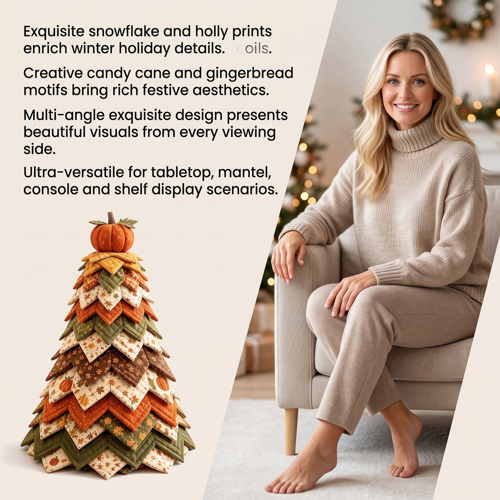DIY Quilted Fabric Christmas Tree Kit, White Star Topper, Patriotic Red White Blue Patchwork Tabletop Holiday Decoration, Handmade Craft Kit for Mantel Shelf Xmas Home Decor, 7.88in