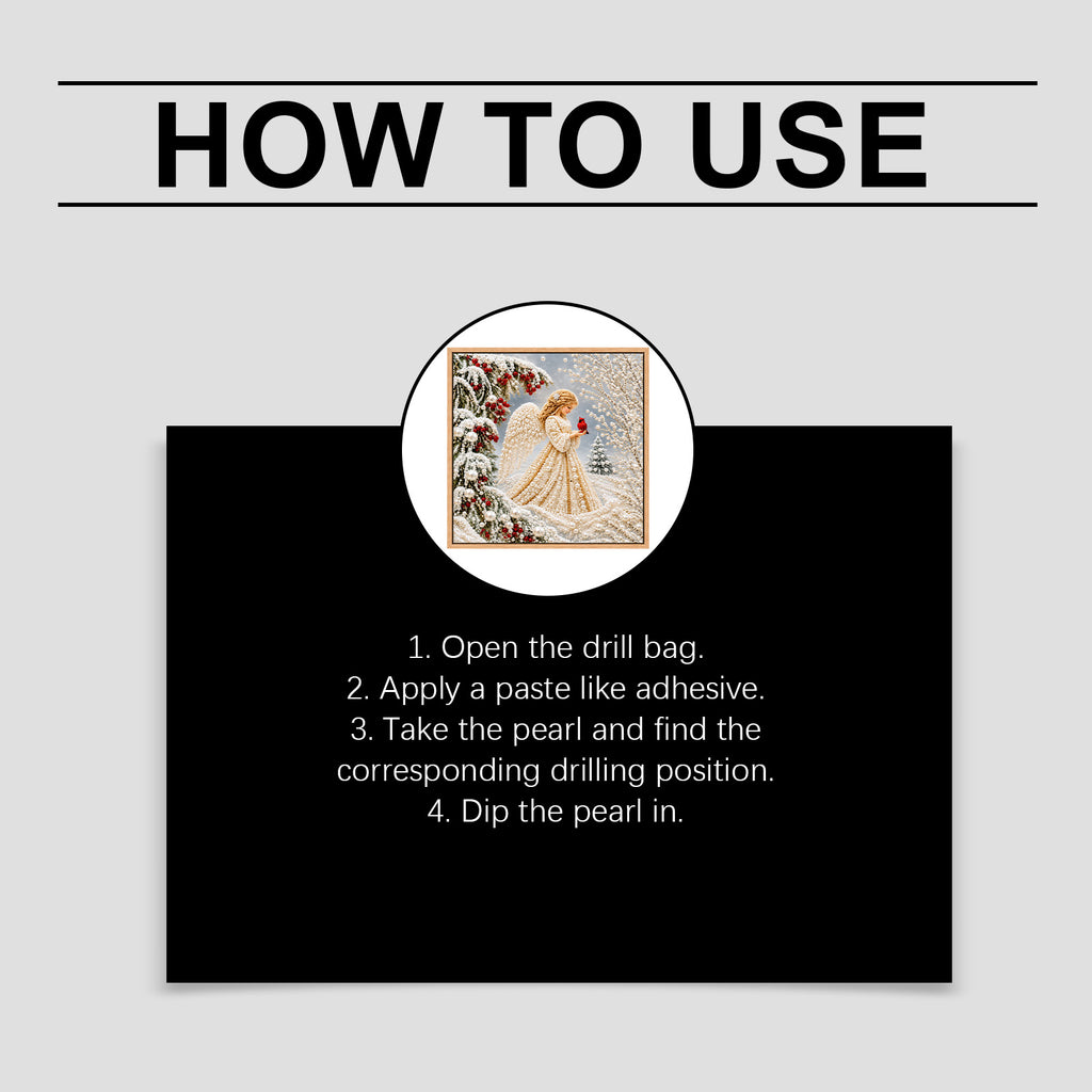 DIY Christmas Angel Pearl Diamond Painting Kit, 7.87"x7.87" Framed 5D Round Pearl Beads Art Set, Winter Cardinal Snow Scene DIY Craft Wall Decor for Holiday Home Decor & Gift
