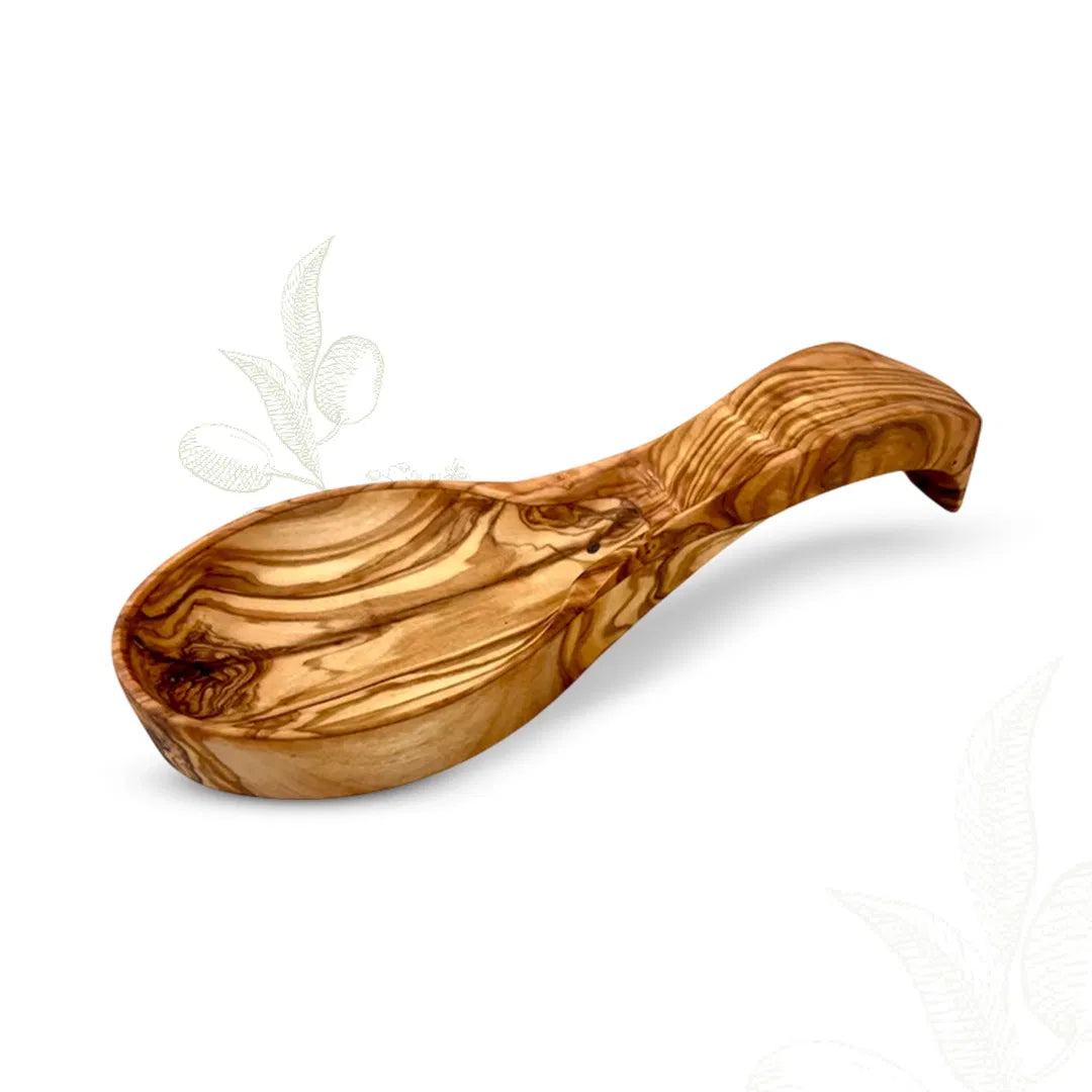 Handcrafted Mediterranean Olive Wood Spoon Rest, Natural Wooden Spoon Holder for Stove Top, Kitchen Counter Utensil Holder & Farmhouse Kitchen Decor