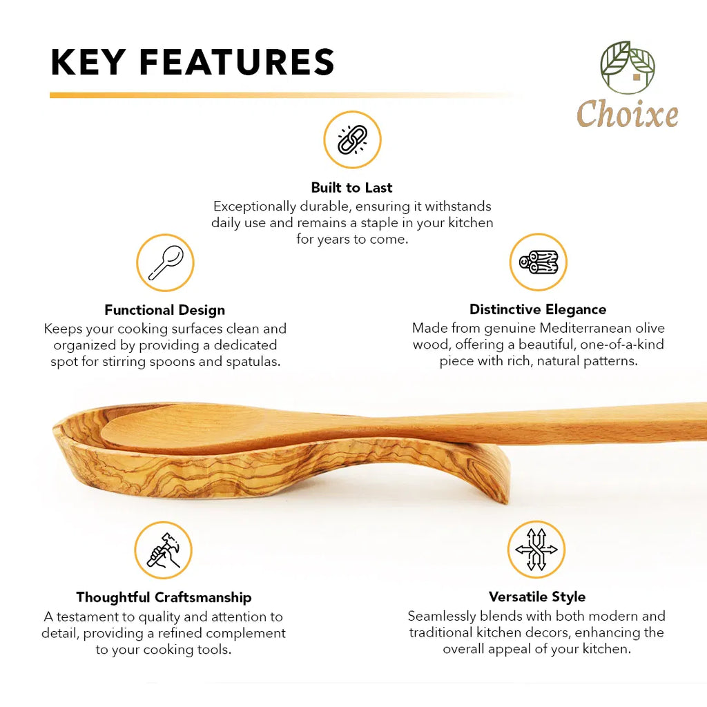 Handcrafted Mediterranean Olive Wood Spoon Rest, Natural Wooden Spoon Holder for Stove Top, Kitchen Counter Utensil Holder & Farmhouse Kitchen Decor