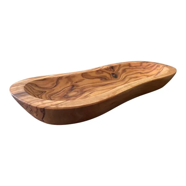 Choixe Hand Carved Mediterranean Olive Wood Bowl, Wavy Multi-Purpose Serving Tray for Nuts, Snacks, Jewelry & Keys, Food Safe Natural Grain Wooden Decor Dish