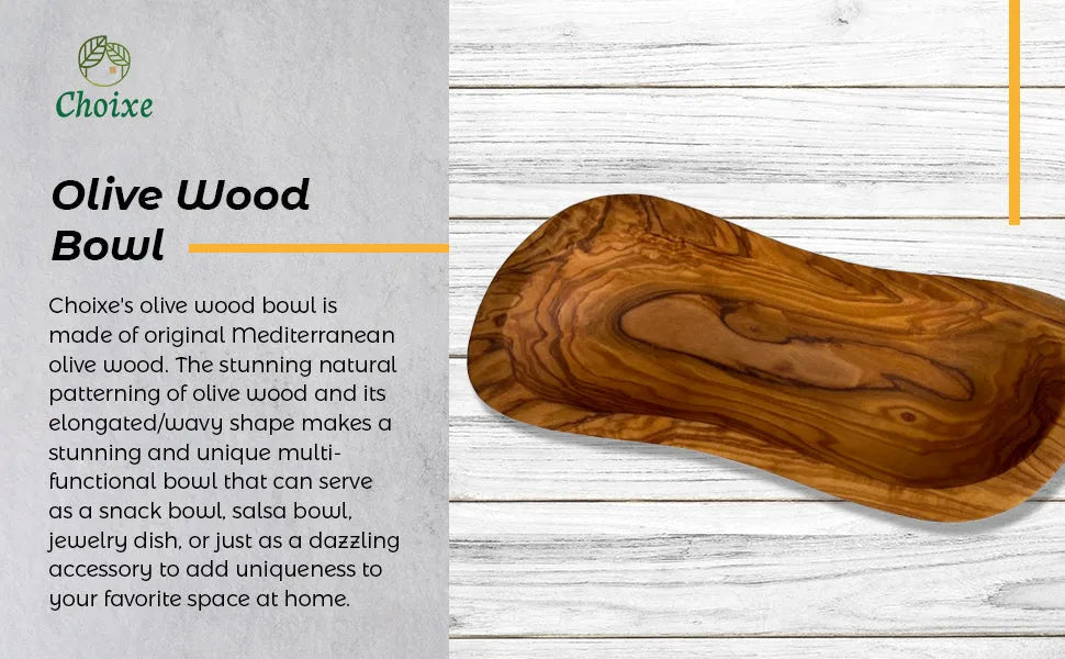 Choixe Hand Carved Mediterranean Olive Wood Bowl, Wavy Multi-Purpose Serving Tray for Nuts, Snacks, Jewelry & Keys, Food Safe Natural Grain Wooden Decor Dish
