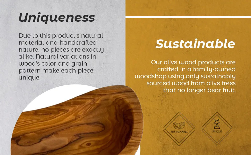 Choixe Hand Carved Mediterranean Olive Wood Bowl, Wavy Multi-Purpose Serving Tray for Nuts, Snacks, Jewelry & Keys, Food Safe Natural Grain Wooden Decor Dish
