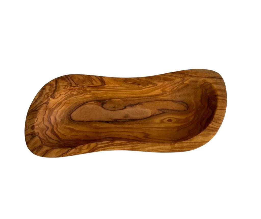 Choixe Hand Carved Mediterranean Olive Wood Bowl, Wavy Multi-Purpose Serving Tray for Nuts, Snacks, Jewelry & Keys, Food Safe Natural Grain Wooden Decor Dish