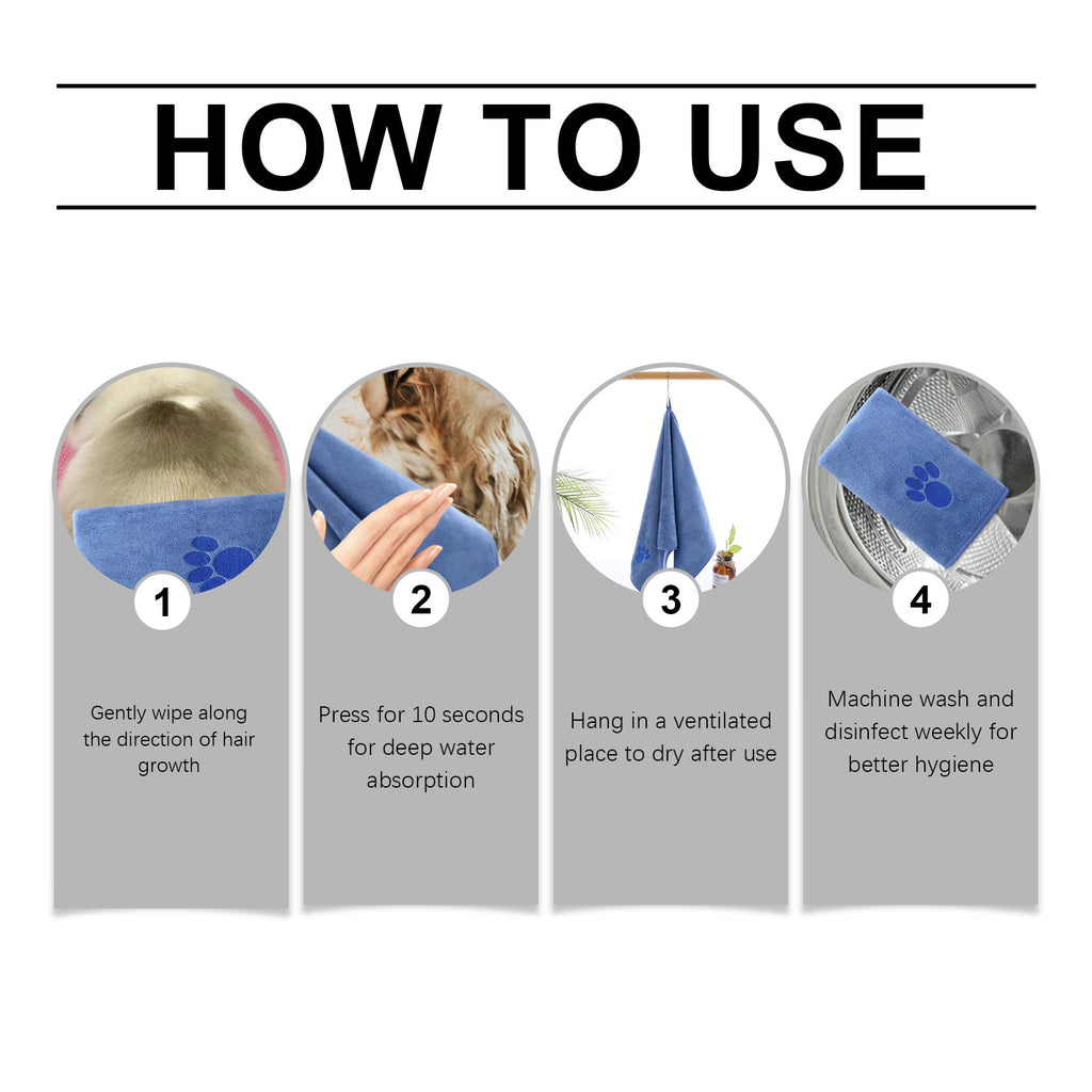 Microfiber Pet Grooming Towel for Dogs Cats, Super Absorbent Quick Drying Bath Towel, Soft Paw Embroidery Pet Shower Towel, 1 Pack