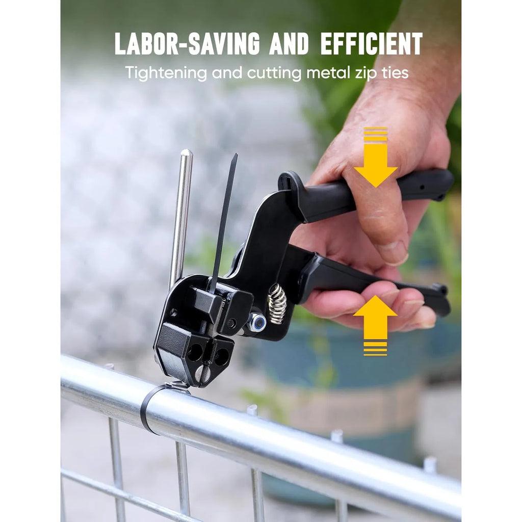 Stainless Steel Metal Cable Tie Kit with Cable Tie Gun & Metal Cutting Scissors, Black Epoxy Coated UV Resistant Zip Ties for Outdoor Fence, Pipe & Industrial Use