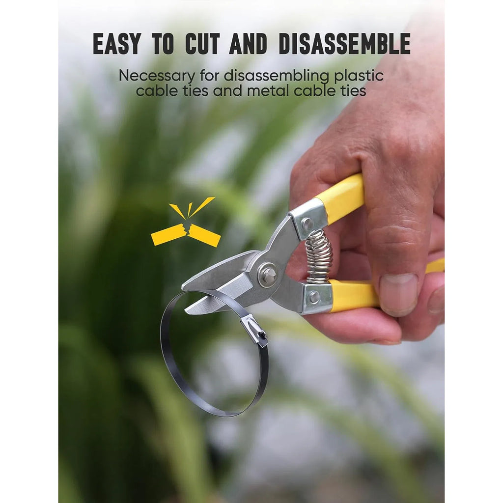 Stainless Steel Metal Cable Tie Kit with Cable Tie Gun & Metal Cutting Scissors, Black Epoxy Coated UV Resistant Zip Ties for Outdoor Fence, Pipe & Industrial Use