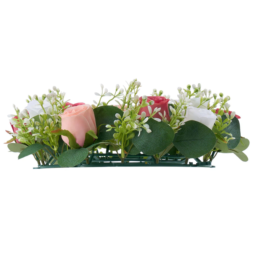 14 Inch Artificial Rose Wreath Set of 10, Faux Pink White Rose with Eucalyptus Leaves, Handcrafted Flower Centerpiece for Wedding Table, Party & Home Front Door Decor