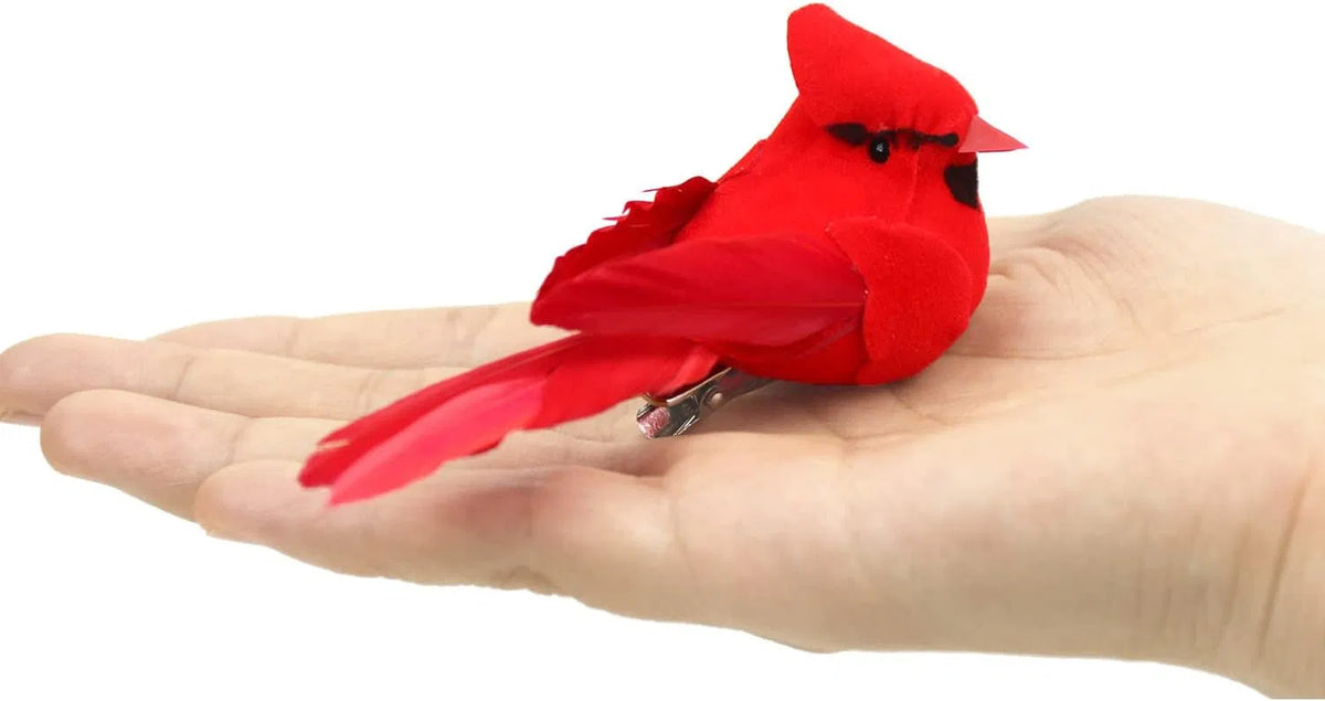 12Pcs Artificial Red Cardinal Birds Clip On Ornaments, Velvet Feather Mini Bird Decor for Christmas Tree Wreath DIY Holiday Crafts