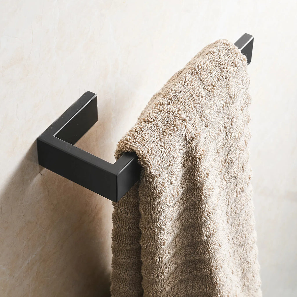 Black SUS304 Stainless Steel Hand Towel Bar, Modern Open Arm Wall Mount Towel Holder for Bathroom Kitchen