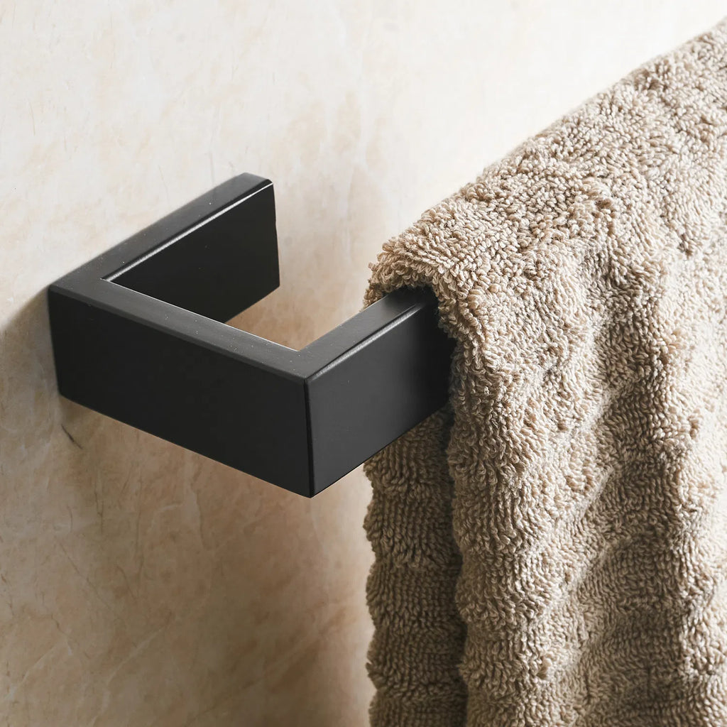 Black SUS304 Stainless Steel Hand Towel Bar, Modern Open Arm Wall Mount Towel Holder for Bathroom Kitchen