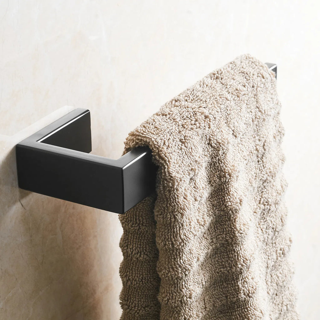 Black SUS304 Stainless Steel Hand Towel Bar, Modern Open Arm Wall Mount Towel Holder for Bathroom Kitchen