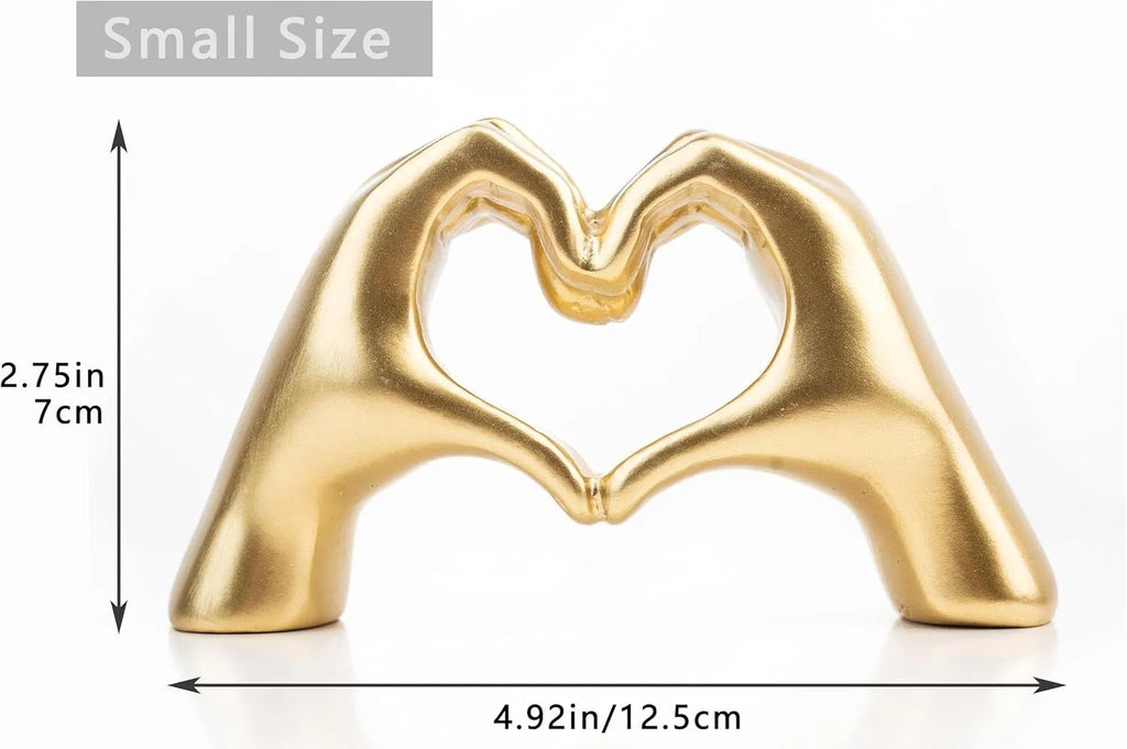 Gold Heart Hands Sculpture Decor, Modern Love Finger Statue for Living Room Bedroom Bookshelf Coffee Table, Aesthetic Tabletop Ornament, Unique Wedding Birthday Christmas Gift for Home Decor