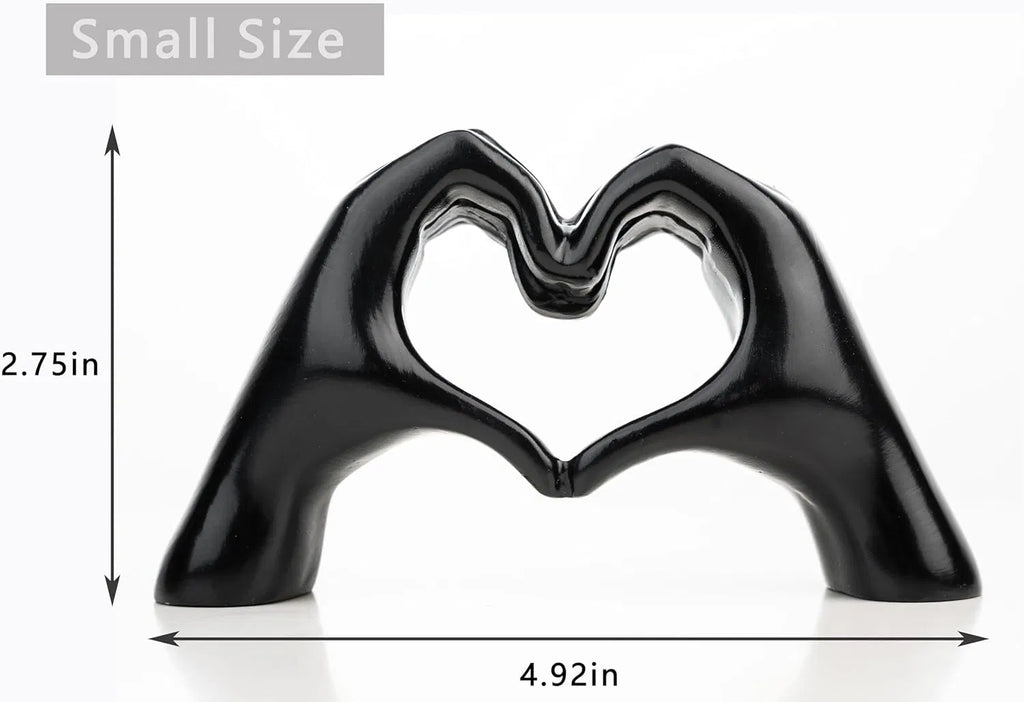 Black Heart Hands Sculpture Decor, Modern Love Finger Statue, Small Ceramic Tabletop Figurine for Living Room, Bookshelf, Coffee Table, Unique Gift for Wedding, Christmas & Birthday