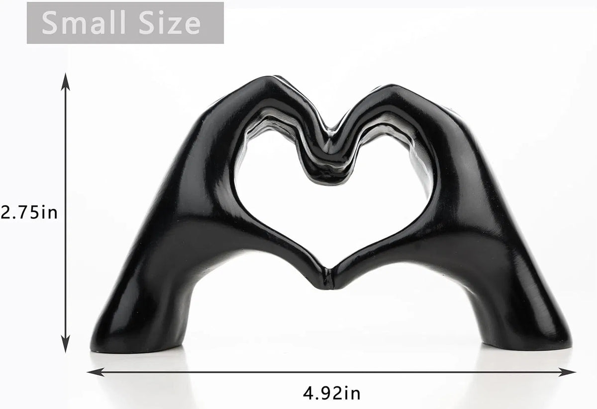 Black Heart Hands Sculpture Decor, Modern Love Finger Statue, Small Ceramic Tabletop Figurine for Living Room, Bookshelf, Coffee Table, Unique Gift for Wedding, Christmas & Birthday