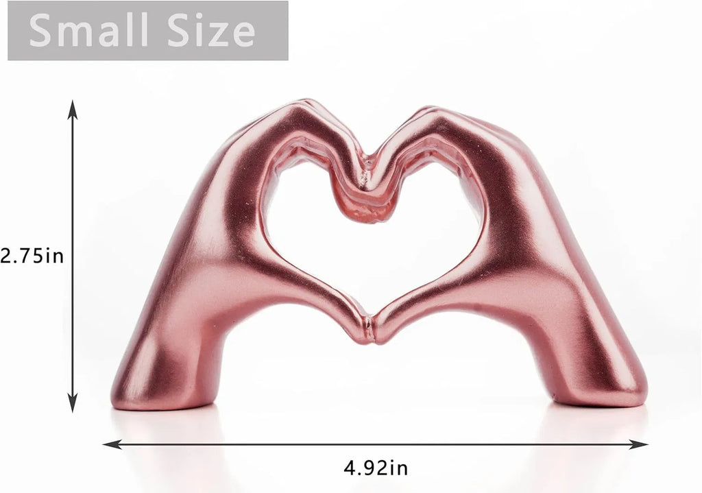 Rose Gold Heart Hands Sculpture Decor, Modern Love Gesture Statue, Small Ceramic Tabletop Figurine for Shelf Coffee Table, Romantic Gift for Wedding, Anniversary & Valentine’s Day