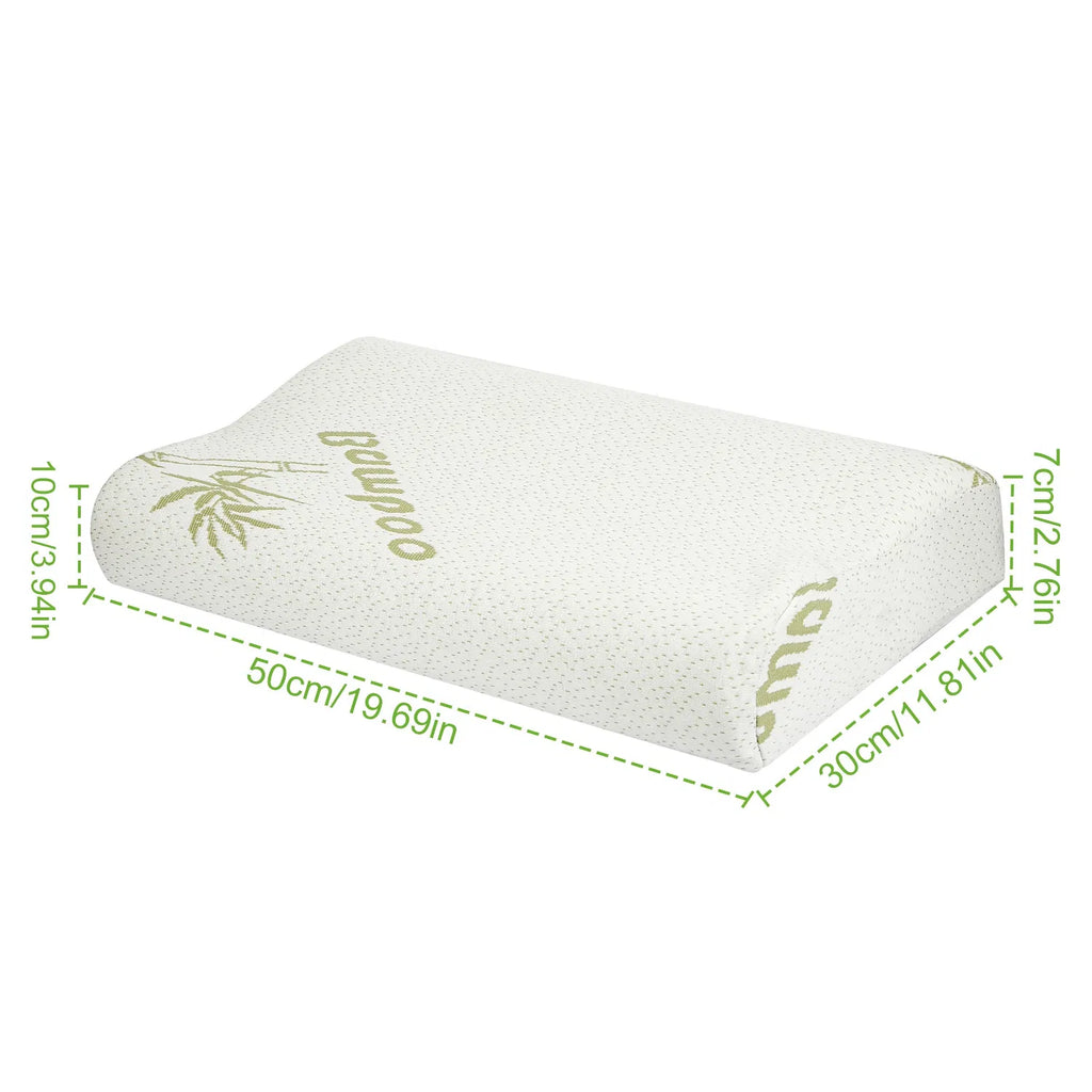 Bamboo Memory Foam Contour Cervical Pillow, Ergonomic Wave Neck Support Pillow for Side & Back Sleepers, Washable Zipper Bamboo Fiber Cover, Relieve Neck Shoulder Pain