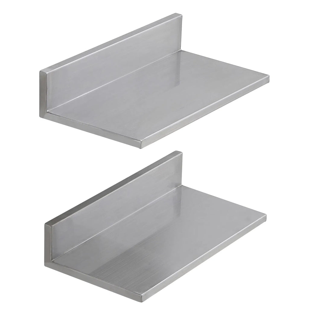 2 Pack 16 Inch Stainless Steel Wall Mount Floating Shelves, L-Shape Heavy Duty Kitchen Storage Rack, 44 lbs Load Capacity for Restaurant Home Organizer