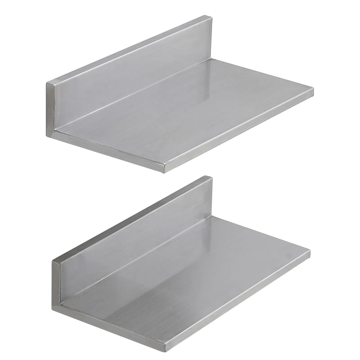 2 Pack 16 Inch Stainless Steel Wall Mount Floating Shelves, L-Shape Heavy Duty Kitchen Storage Rack, 44 lbs Load Capacity for Restaurant Home Organizer