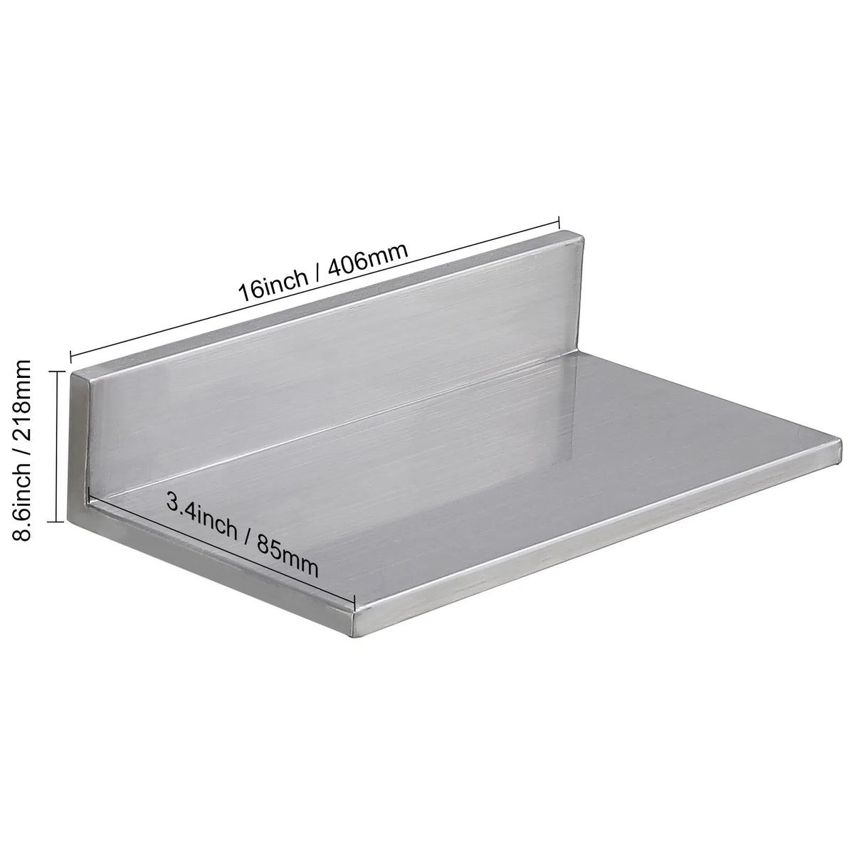 2 Pack 16 Inch Stainless Steel Wall Mount Floating Shelves, L-Shape Heavy Duty Kitchen Storage Rack, 44 lbs Load Capacity for Restaurant Home Organizer