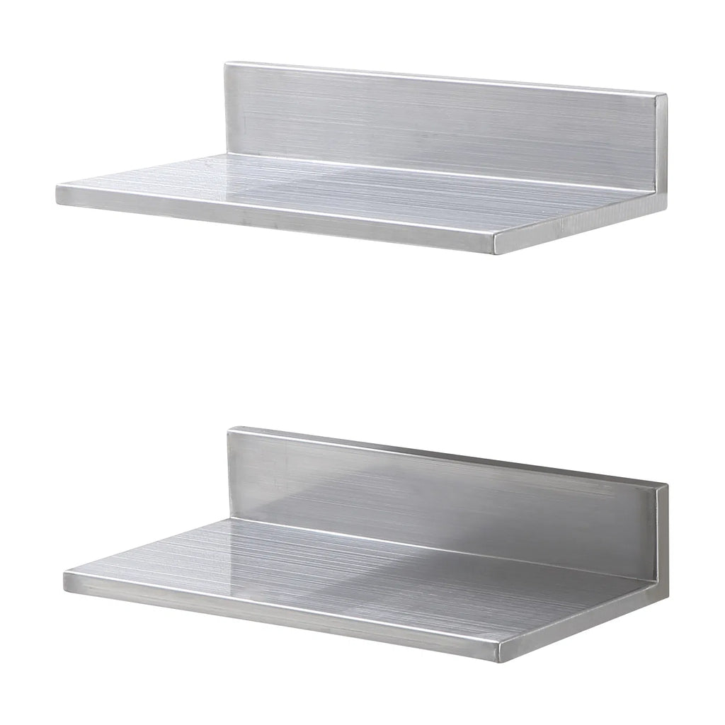 2 Pack 16 Inch Stainless Steel Wall Mount Floating Shelves, L-Shape Heavy Duty Kitchen Storage Rack, 44 lbs Load Capacity for Restaurant Home Organizer