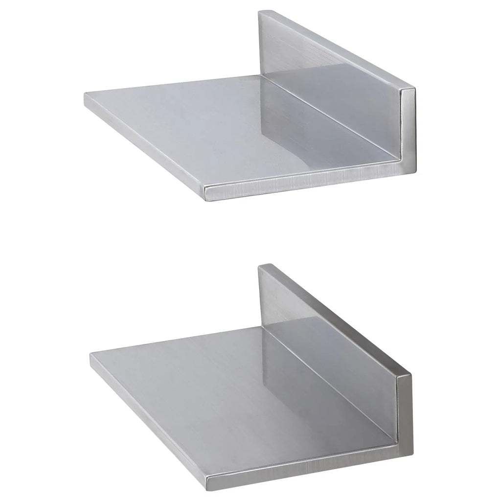2 Pack 16 Inch Stainless Steel Wall Mount Floating Shelves, L-Shape Heavy Duty Kitchen Storage Rack, 44 lbs Load Capacity for Restaurant Home Organizer