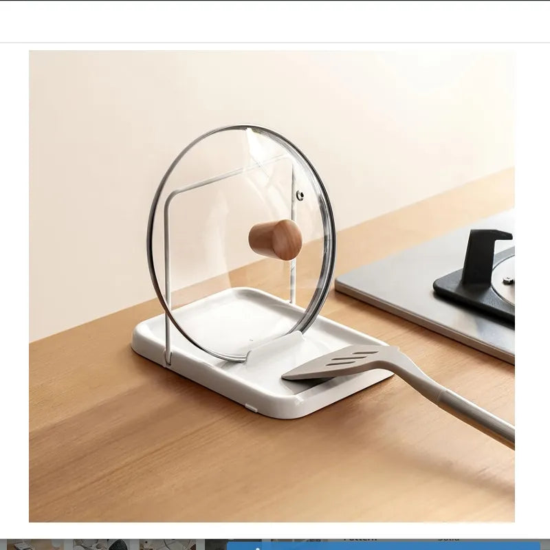 Foldable Pot Lid Holder, 2-in-1 Kitchen Spatula Spoon Rest, ABS & Stainless Steel Countertop & Wall Hanging Pot Lid Rack for Kitchen Counter Storage