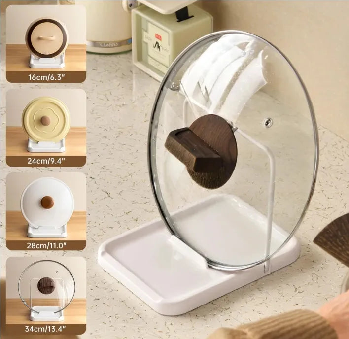 Foldable Pot Lid Holder, 2-in-1 Kitchen Spatula Spoon Rest, ABS & Stainless Steel Countertop & Wall Hanging Pot Lid Rack for Kitchen Counter Storage