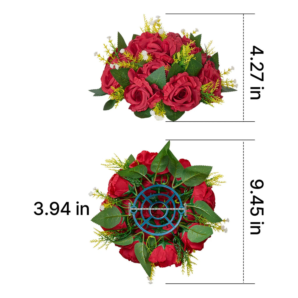 10 Pack 9.5 Inch Red Artificial Rose Flower Balls, Wedding Table Centerpieces, Silk Fake Kissing Floral Balls for Party, Reception, Home & Holiday Decor