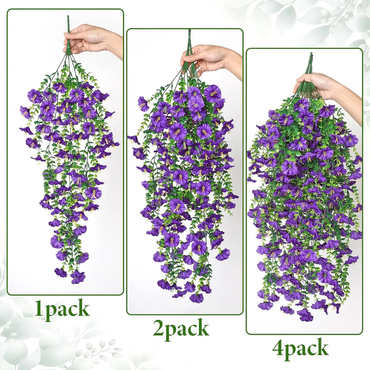 Artificial Hanging Morning Glory Flowers, 2 Pack UV Resistant Fake Purple Trailing Vine, Faux Silk Hanging Plant for Outdoor Porch Patio Garden Wall Home Decor