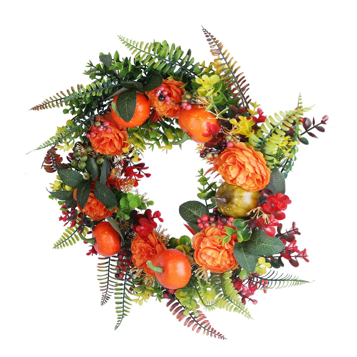 AEELLEEA 17.71in Artificial Fall Wreath with Pumpkin, Berries & Mixed Leaves, Autumn Front Door Wreath for Halloween Thanksgiving Indoor Outdoor