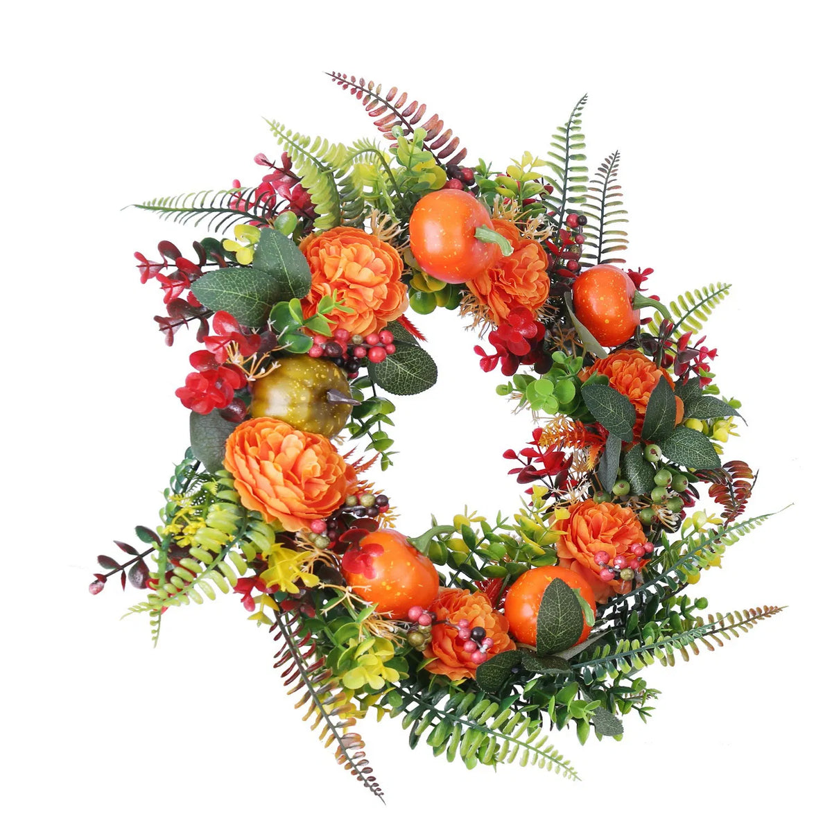 AEELLEEA 17.71in Artificial Fall Wreath with Pumpkin, Berries & Mixed Leaves, Autumn Front Door Wreath for Halloween Thanksgiving Indoor Outdoor